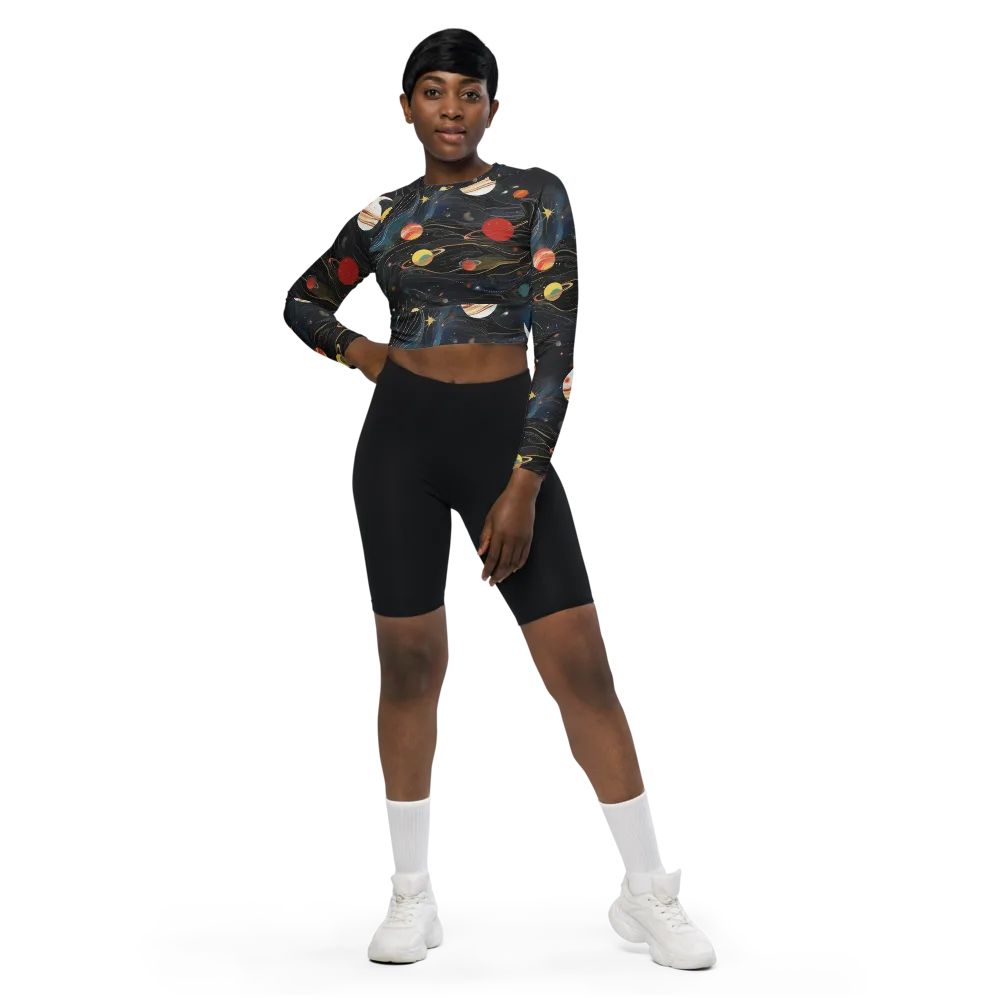 Planetary Silk on Long Sleeve Crop Top — Front