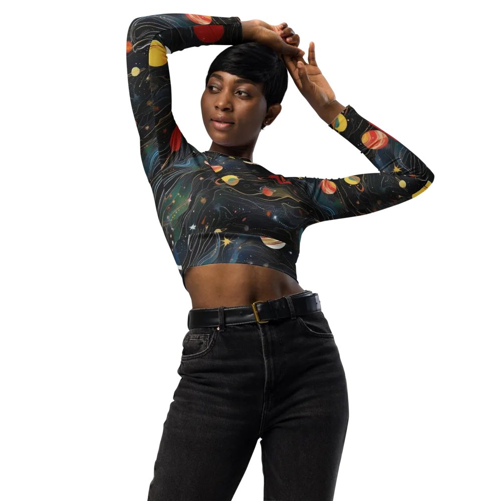 Planetary Silk on Long Sleeve Crop Top — Front