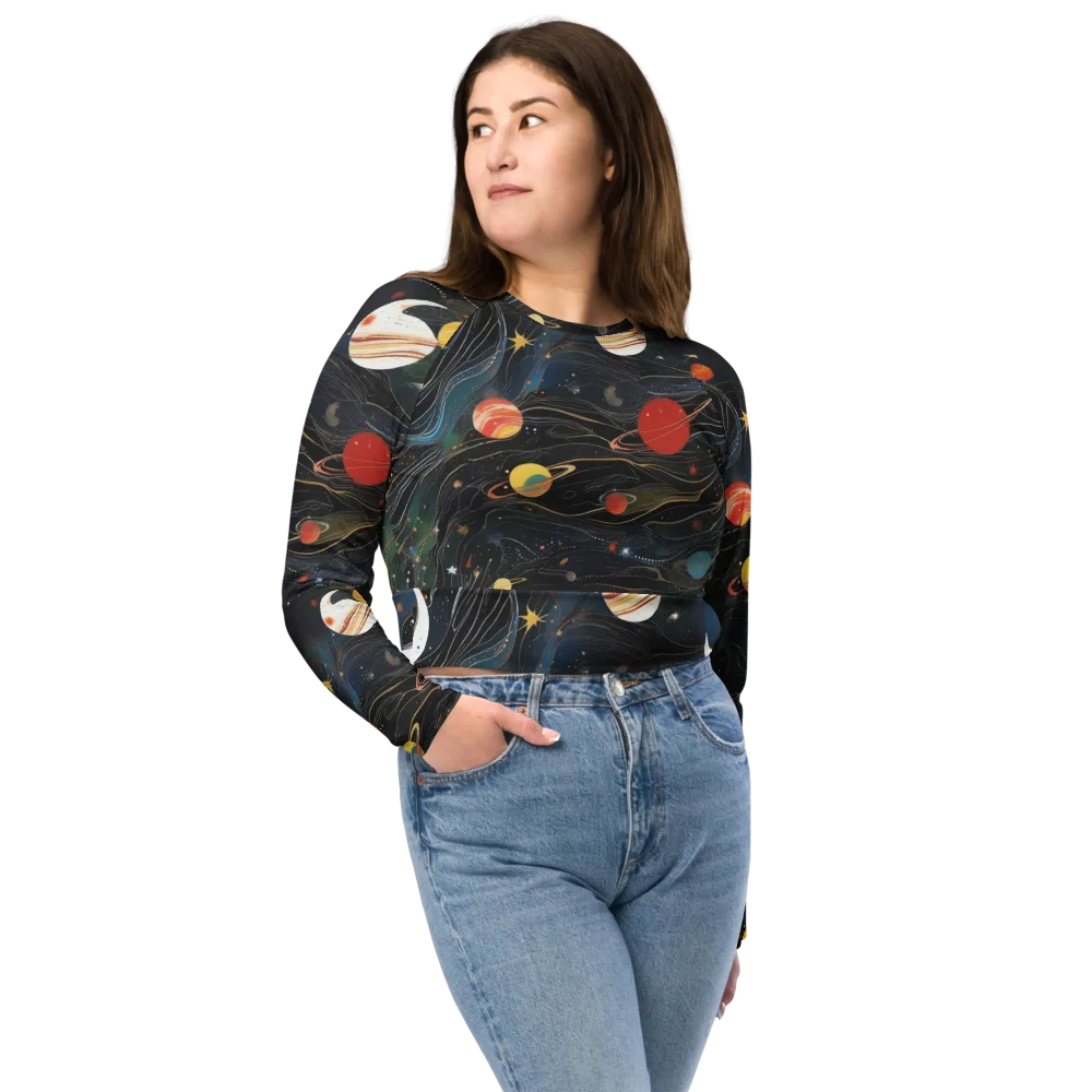 Planetary Silk on Long Sleeve Crop Top — Front