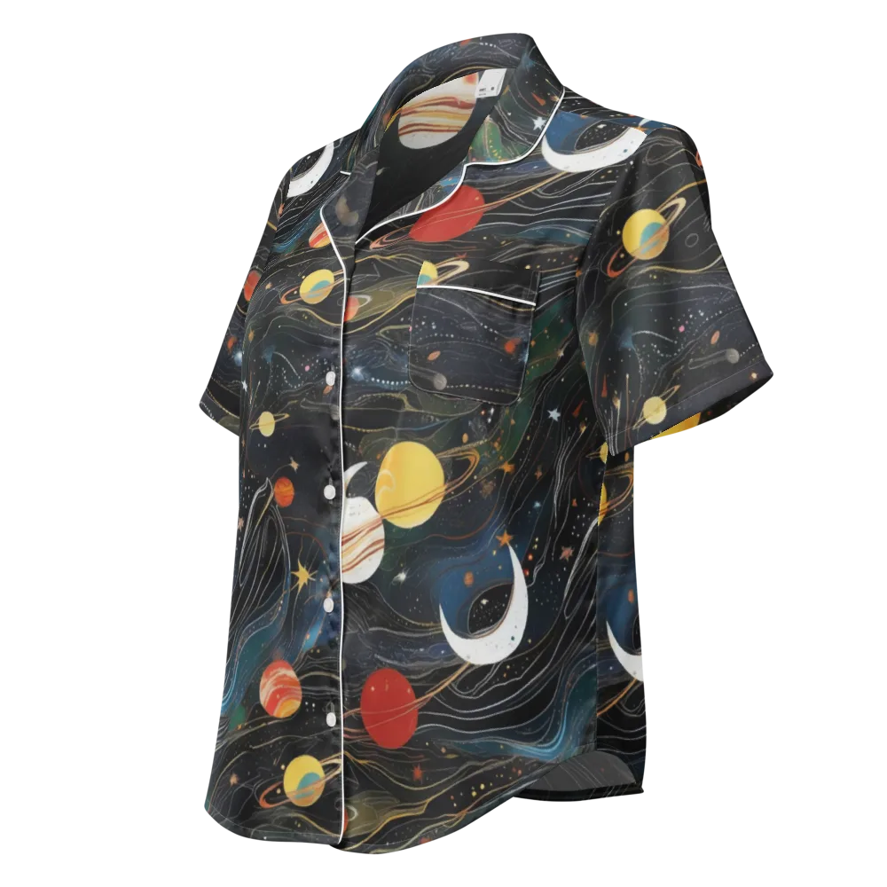 Planetary Silk on Women's Short Sleeve Pajama Top — Left Front