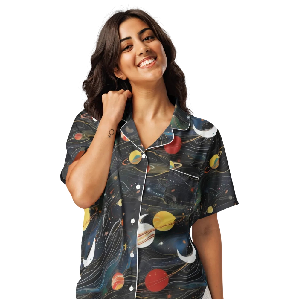 Planetary Silk on Women's Short Sleeve Pajama Top — Front