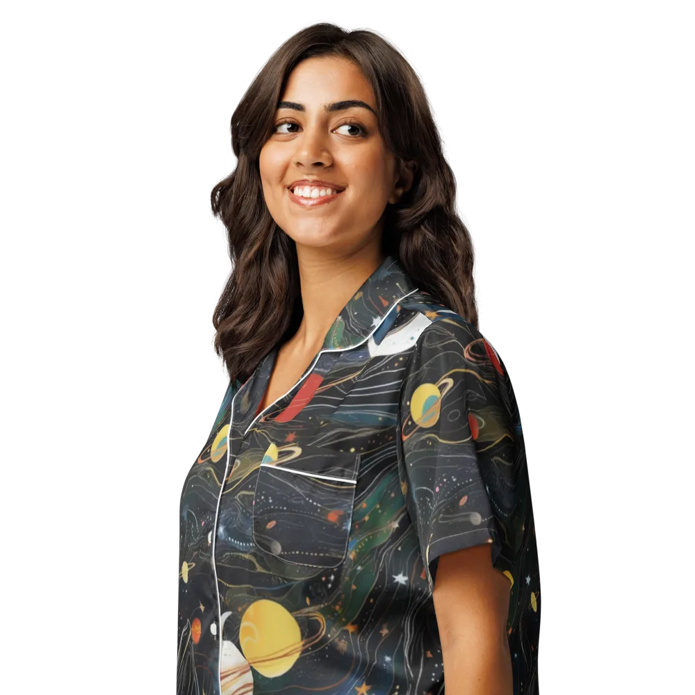 Planetary Silk on Women's Short Sleeve Pajama Top — Left Front