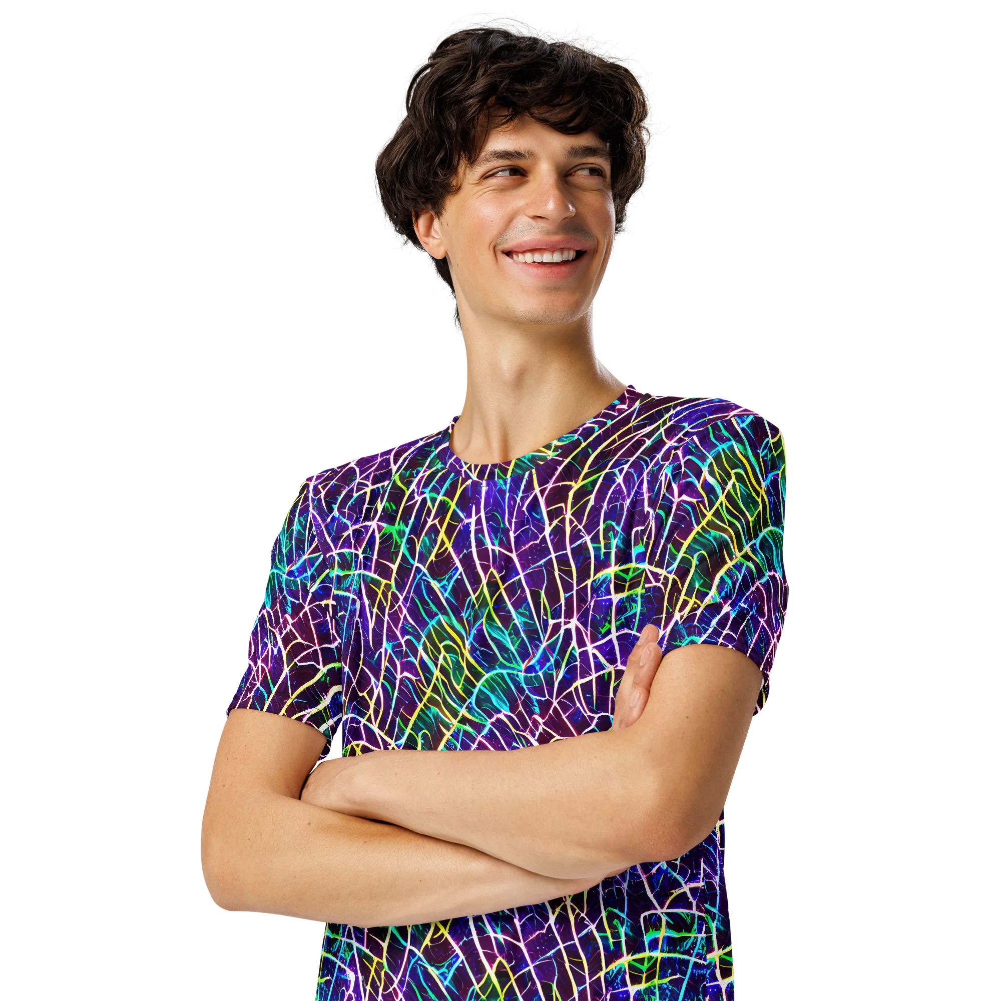 Cosmic Wiring on Men's Crew Neck T-Shirt — Left Front
