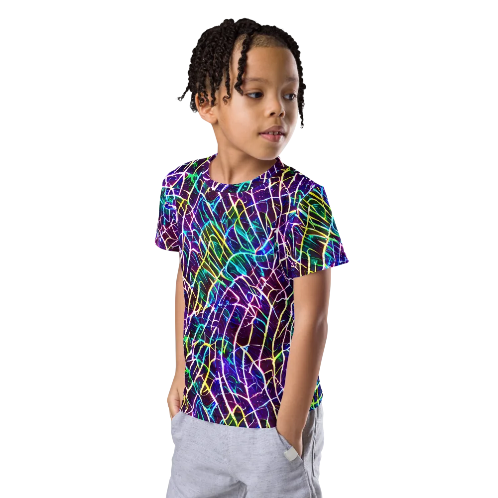 Cosmic Wiring on Kids Crew Neck T-Shirt — Left Front
