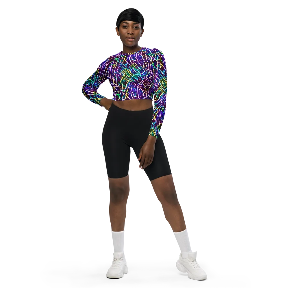 Cosmic Wiring on Long Sleeve Crop Top — Front