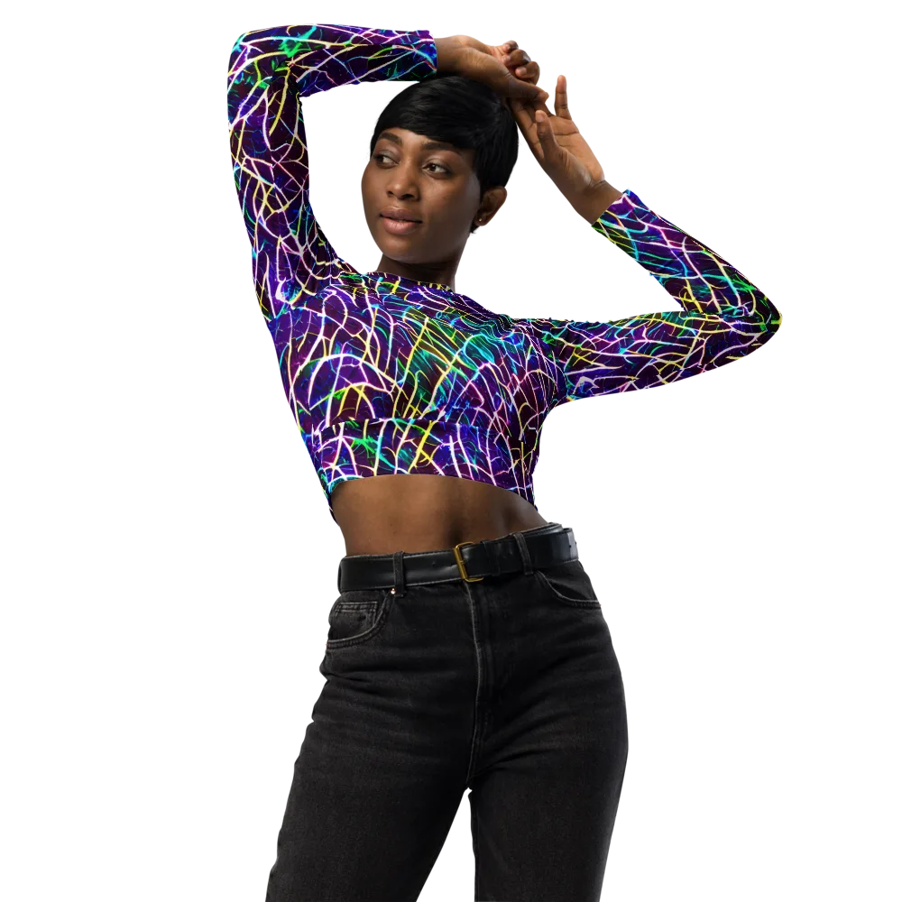 Cosmic Wiring on Long Sleeve Crop Top — Front