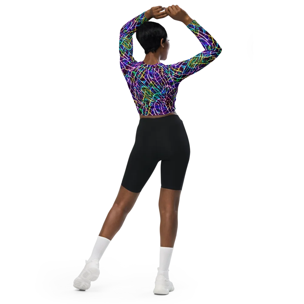 Cosmic Wiring on Long Sleeve Crop Top — Back