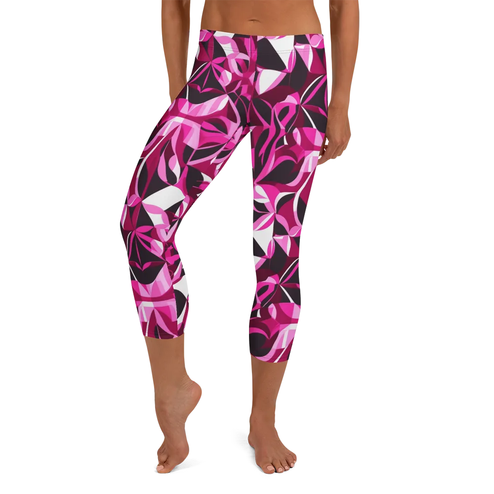 Fuchsia Kaleidoscope on Capri Leggings — Front