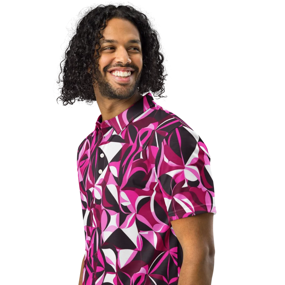 Fuchsia Kaleidoscope on Men's Slim Fit Polo Shirt — Left Front