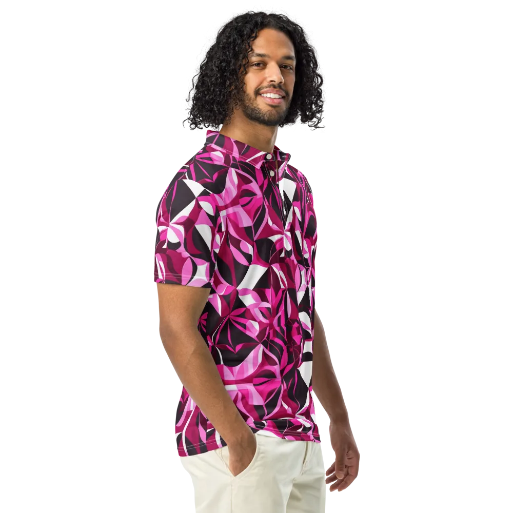 Fuchsia Kaleidoscope on Men's Slim Fit Polo Shirt — Right Front