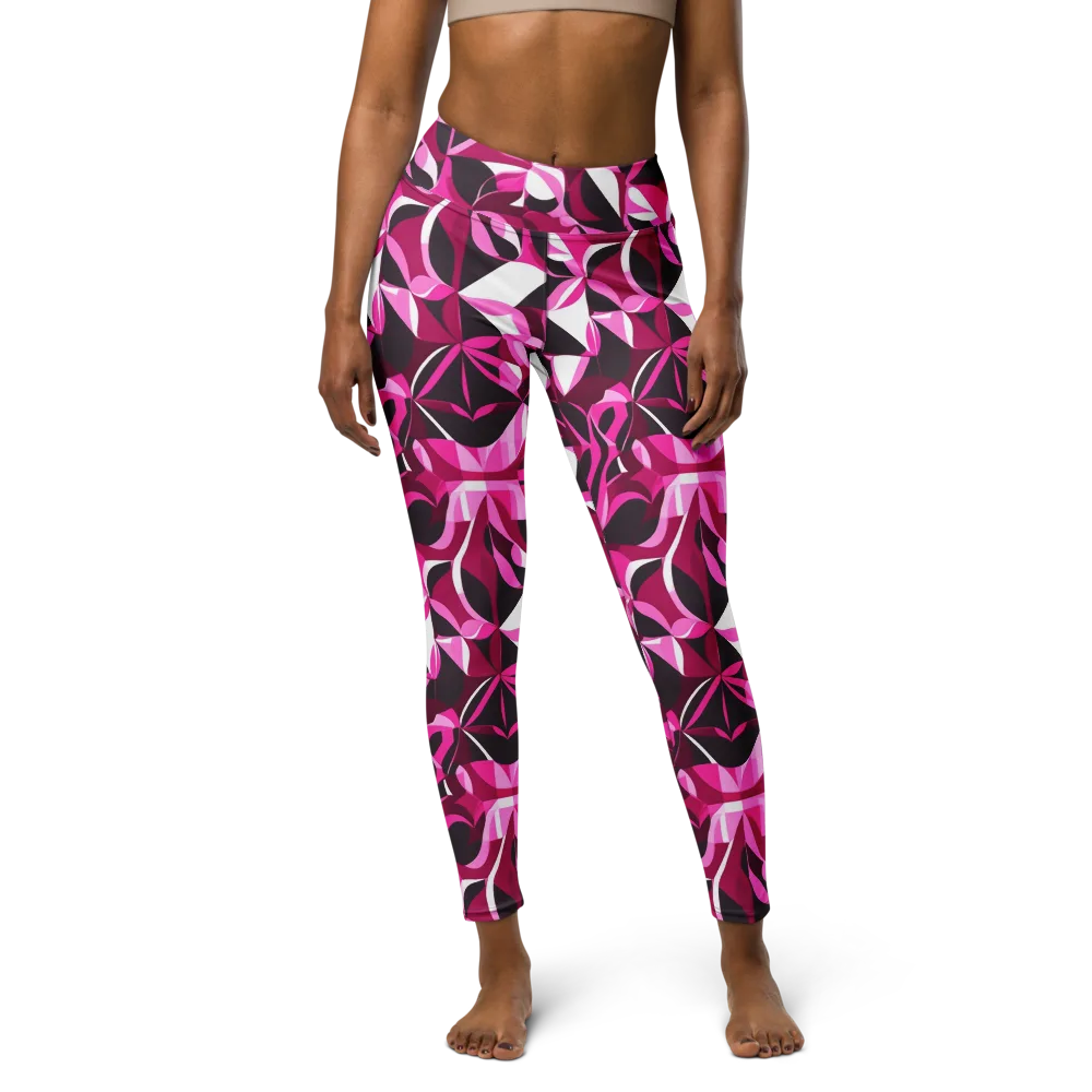 Fuchsia Kaleidoscope on Yoga Leggings — Front