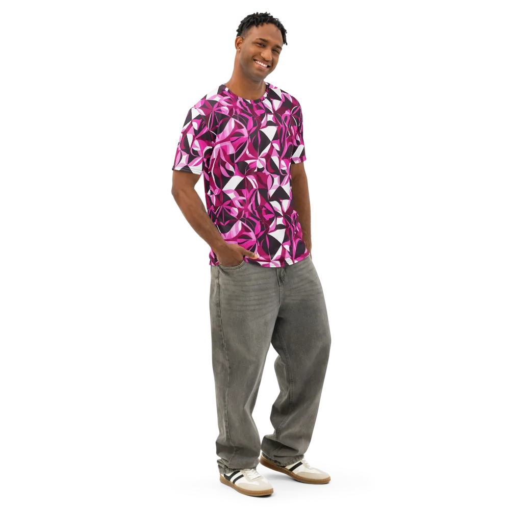 Fuchsia Kaleidoscope on Men's Cotton Crew Neck T-Shirt — Right Front