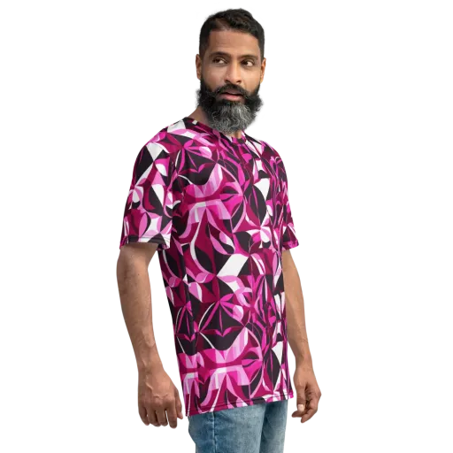Fuchsia Kaleidoscope on a Men's Crew Neck T-Shirt