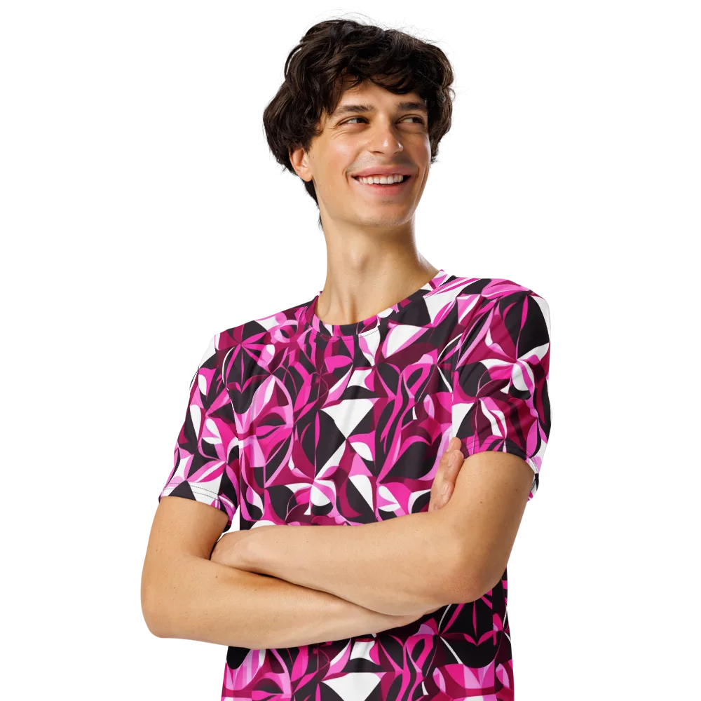 Fuchsia Kaleidoscope on Men's Crew Neck T-Shirt — Left Front