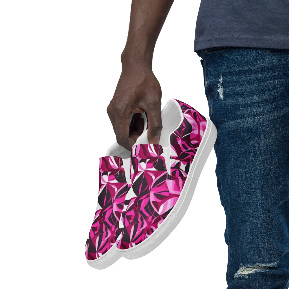 Fuchsia Kaleidoscope on Men's Slip-On Canvas Shoes — Left Front