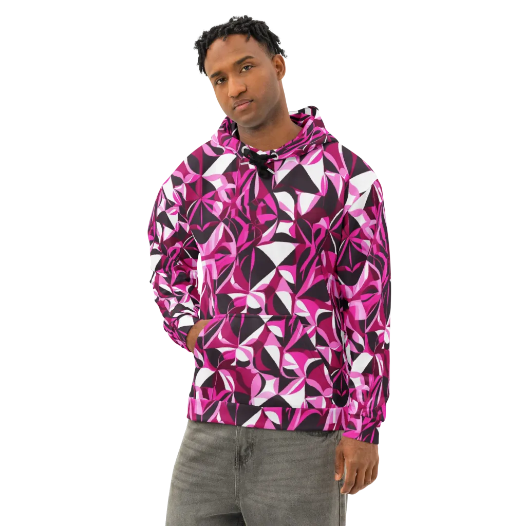 Fuchsia Kaleidoscope on Cotton Hoodie — Left Front