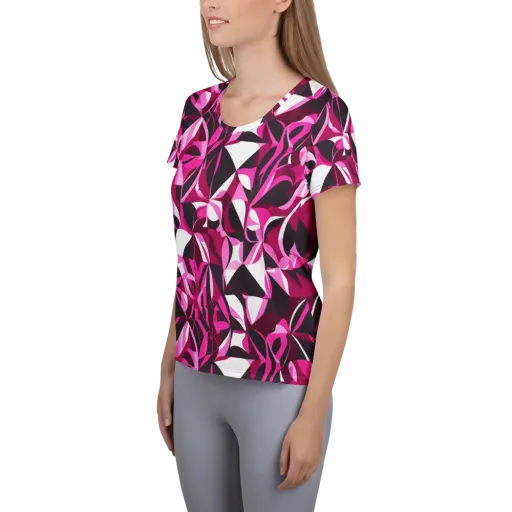 Fuchsia Kaleidoscope on a Women's Athletic T-Shirt