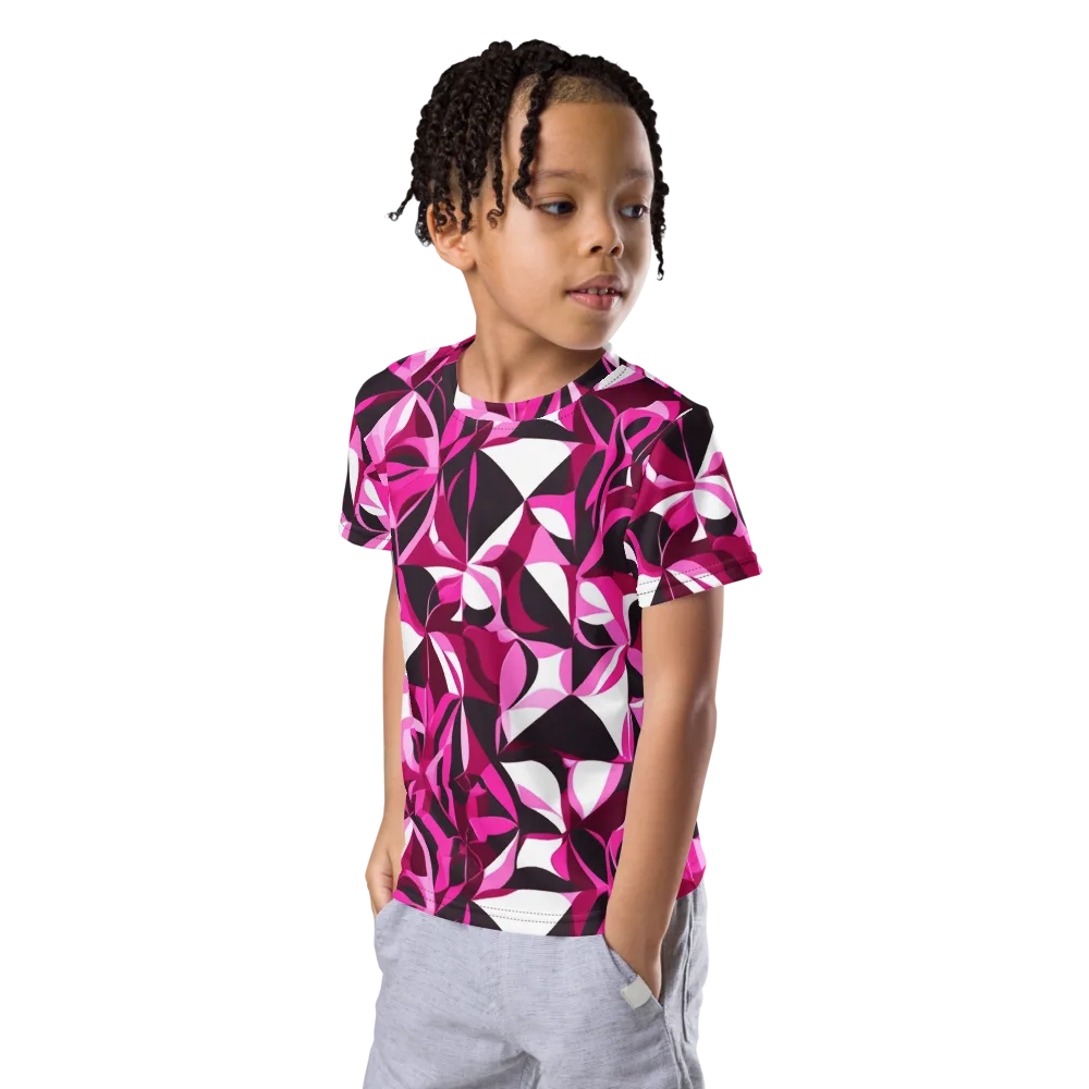 Fuchsia Kaleidoscope on Kids Crew Neck T-Shirt — Left Front