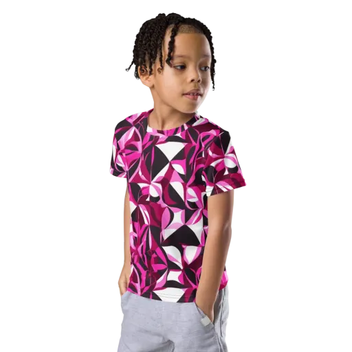 Fuchsia Kaleidoscope on a Kids Crew Neck T-Shirt