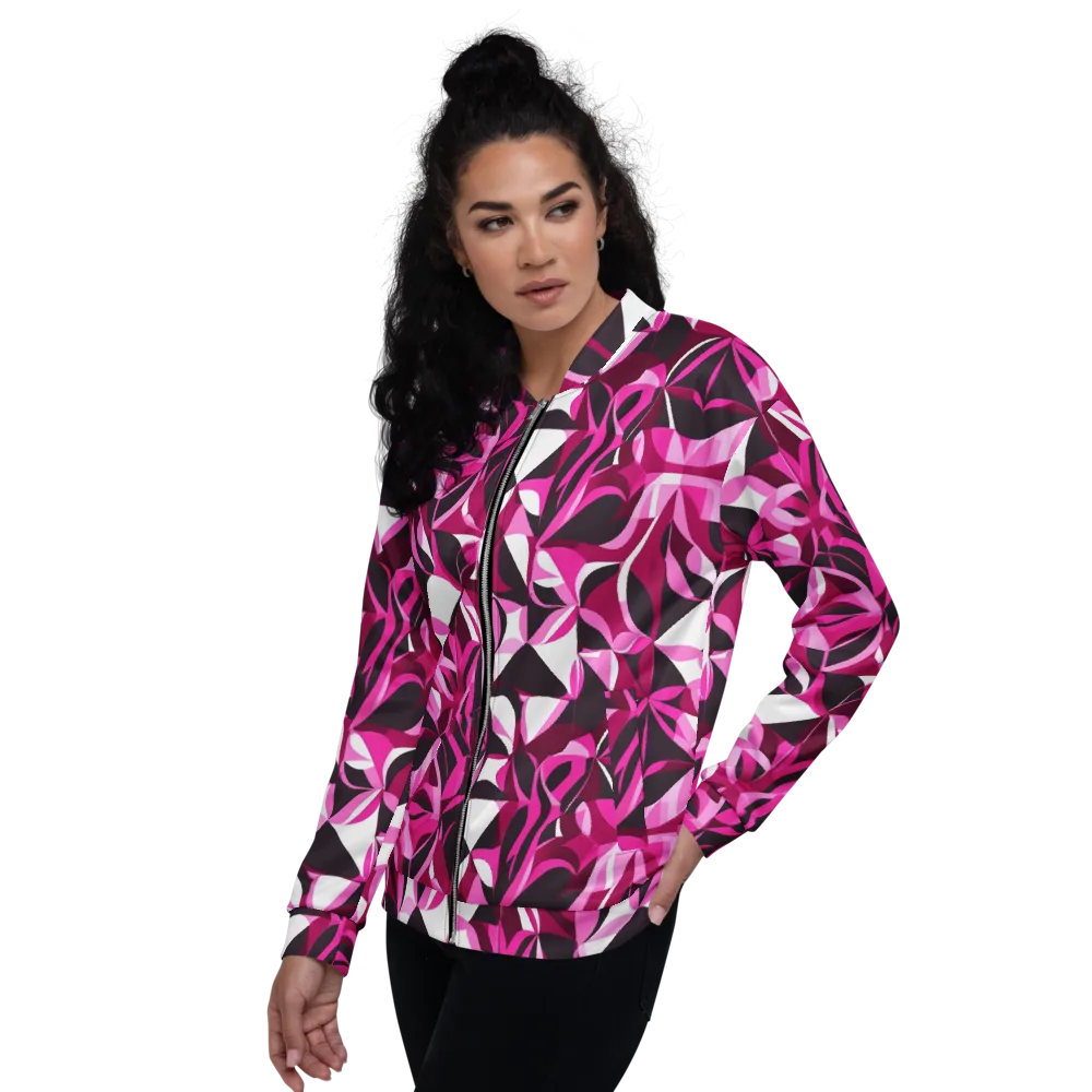 Fuchsia Kaleidoscope on Bomber Jacket — Left