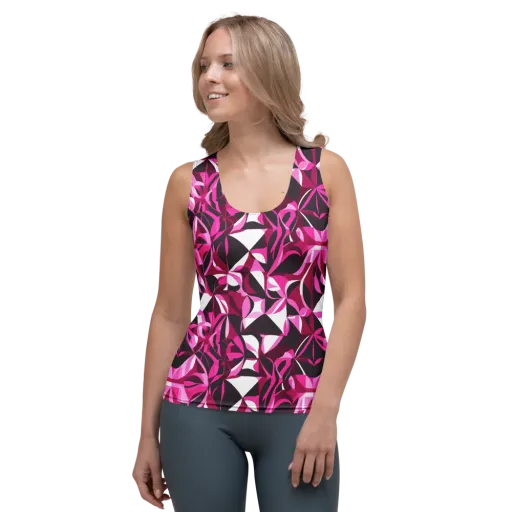 Fuchsia Kaleidoscope on a Women's Tank Top