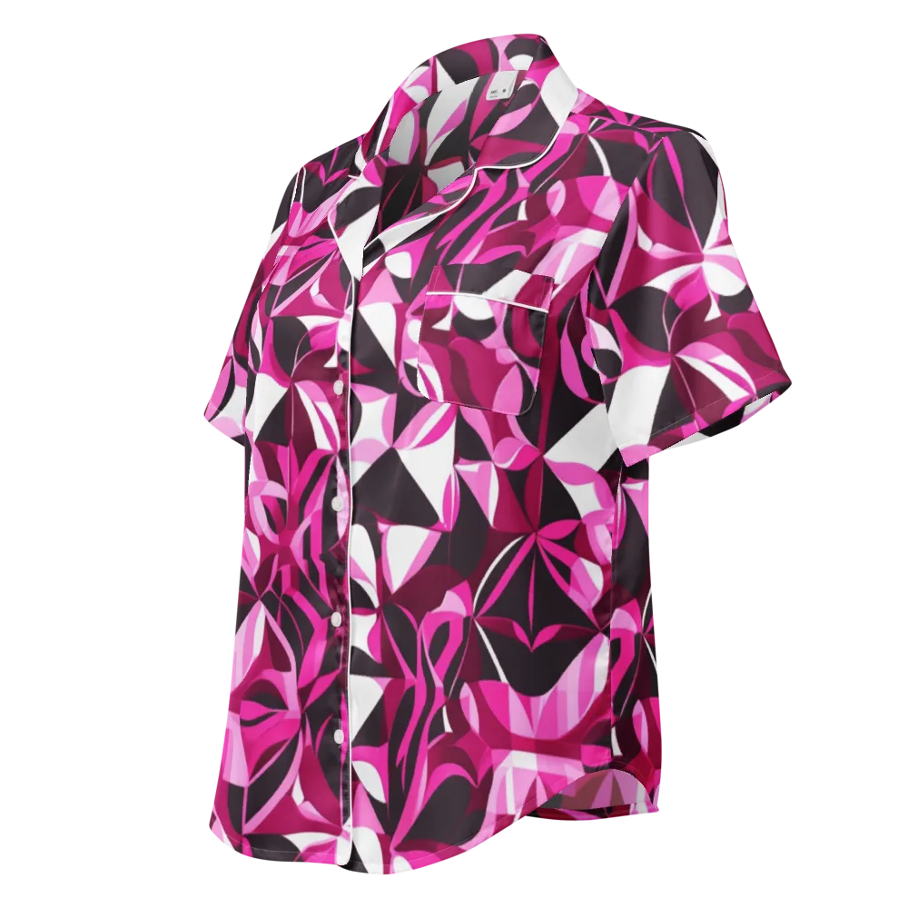 Fuchsia Kaleidoscope on Women's Short Sleeve Pajama Top — Left Front