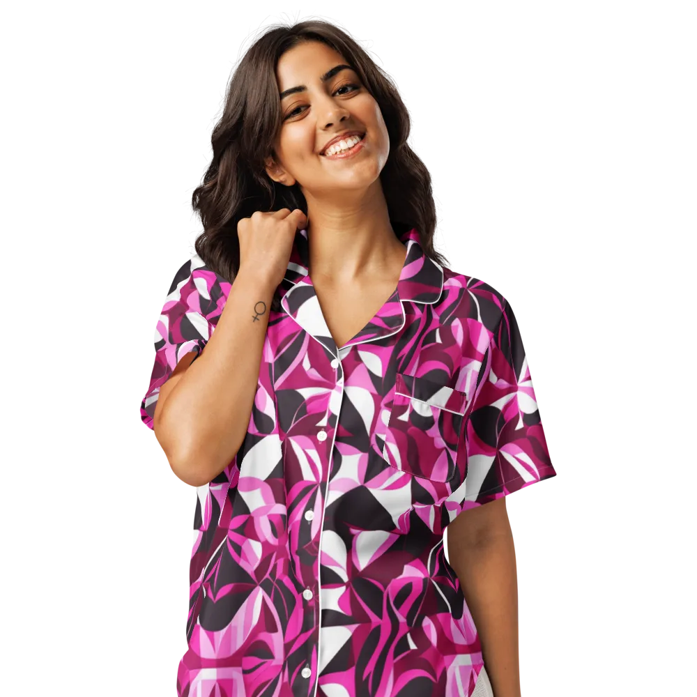 Fuchsia Kaleidoscope on Women's Short Sleeve Pajama Top — Front
