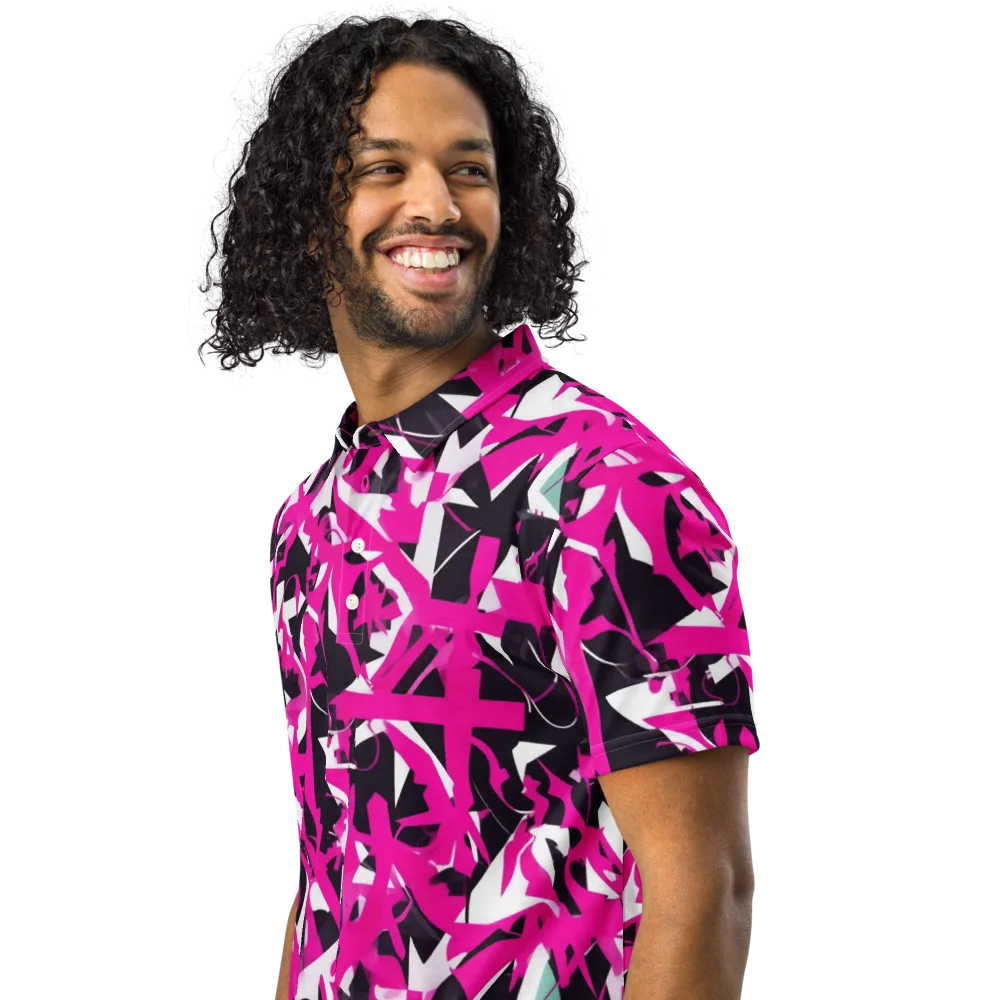 Hyperpop Geometry on Men's Slim Fit Polo Shirt — Left Front