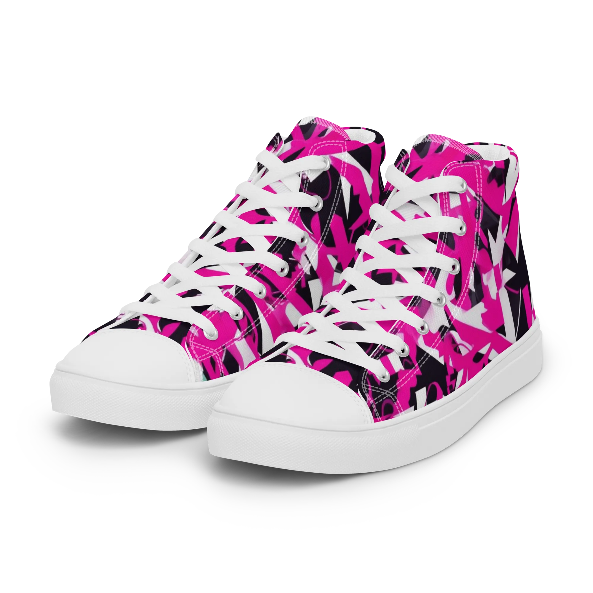 Hyperpop Geometry on Women's High Top Canvas Shoes — Left Front