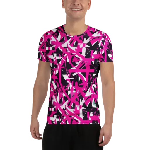 Hyperpop Geometry on a Men's Athletic T-Shirt