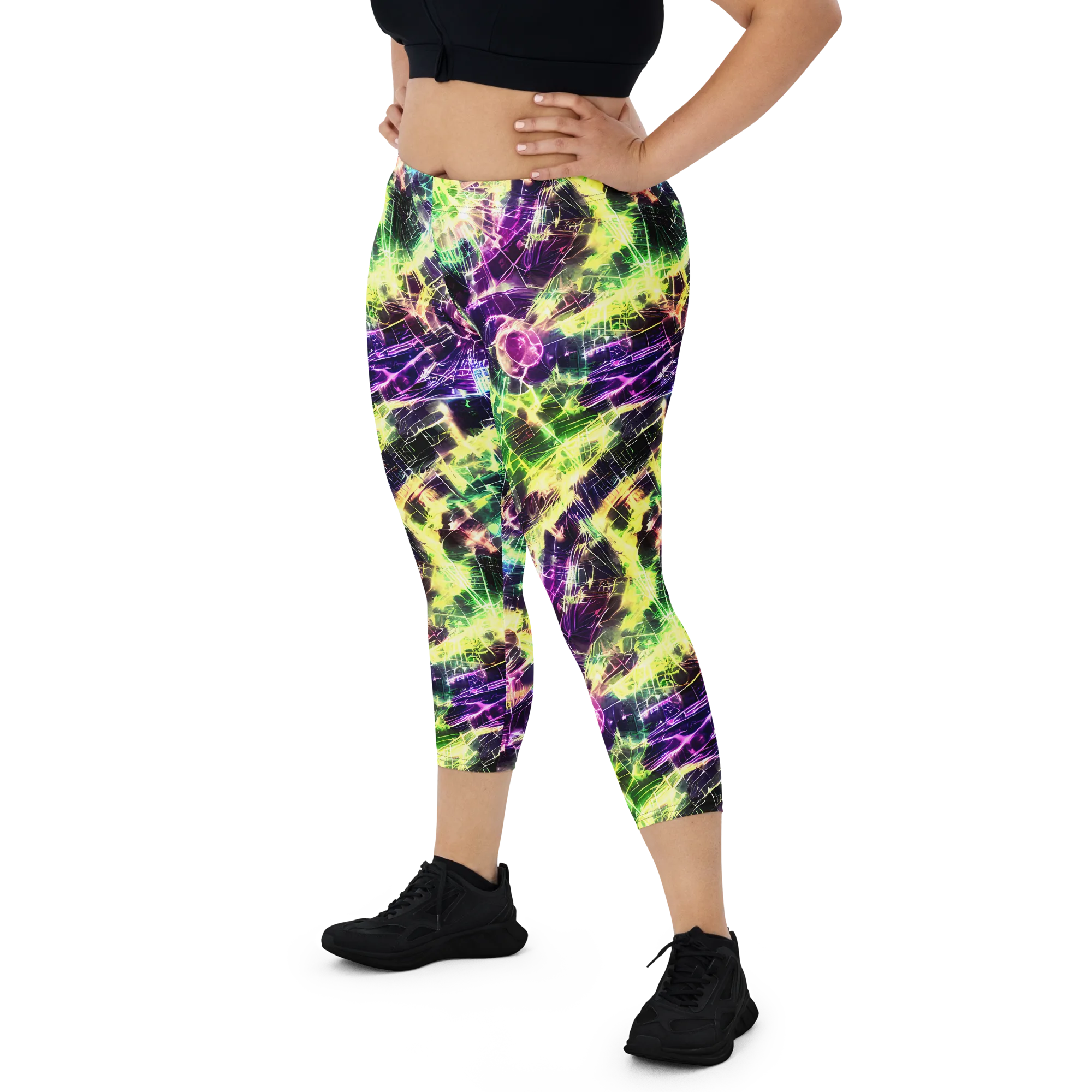 Ultraviolet Collision on Capri Leggings — Front