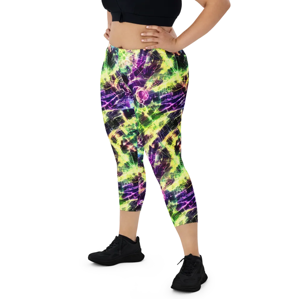 Ultraviolet Collision on Capri Leggings — Front