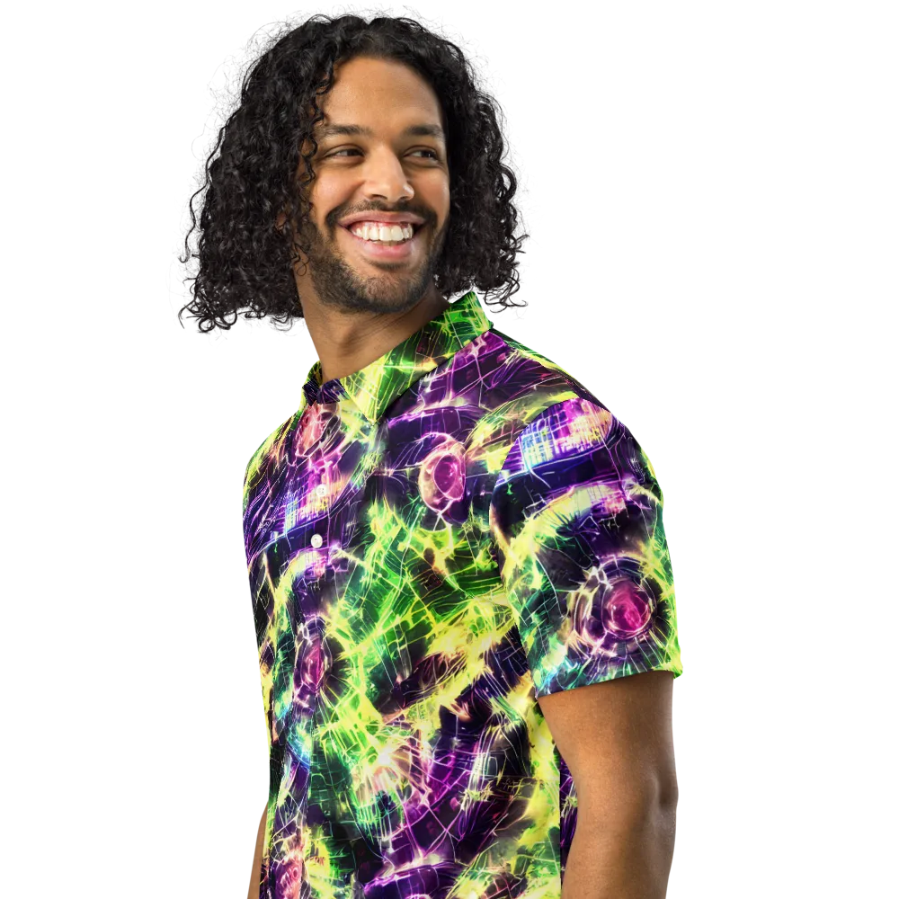 Ultraviolet Collision on Men's Slim Fit Polo Shirt — Left Front