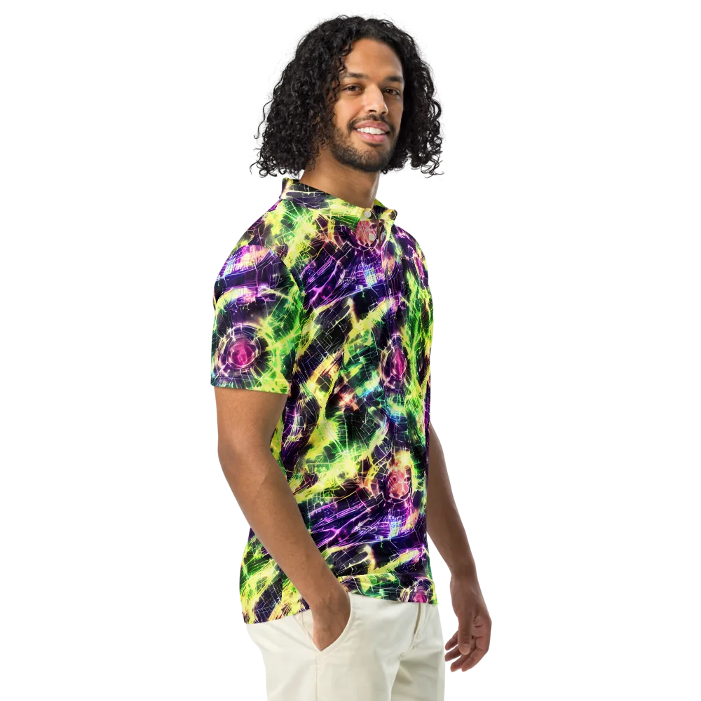 Ultraviolet Collision on Men's Slim Fit Polo Shirt — Right Front