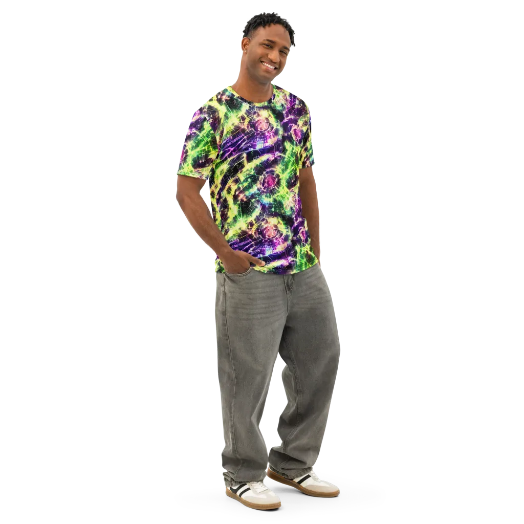 Ultraviolet Collision on Men's Cotton Crew Neck T-Shirt — Right Front