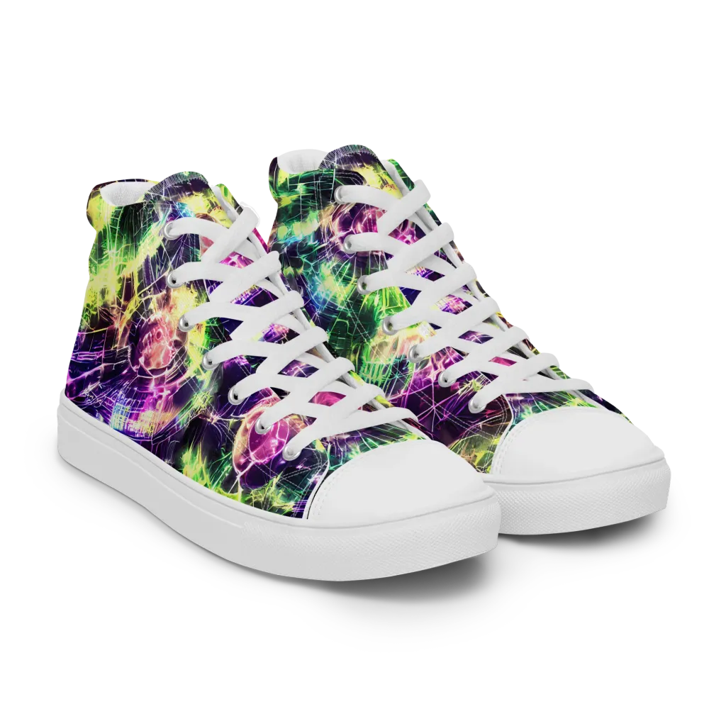 Ultraviolet Collision on Men's High Top Canvas Shoes — Right Front