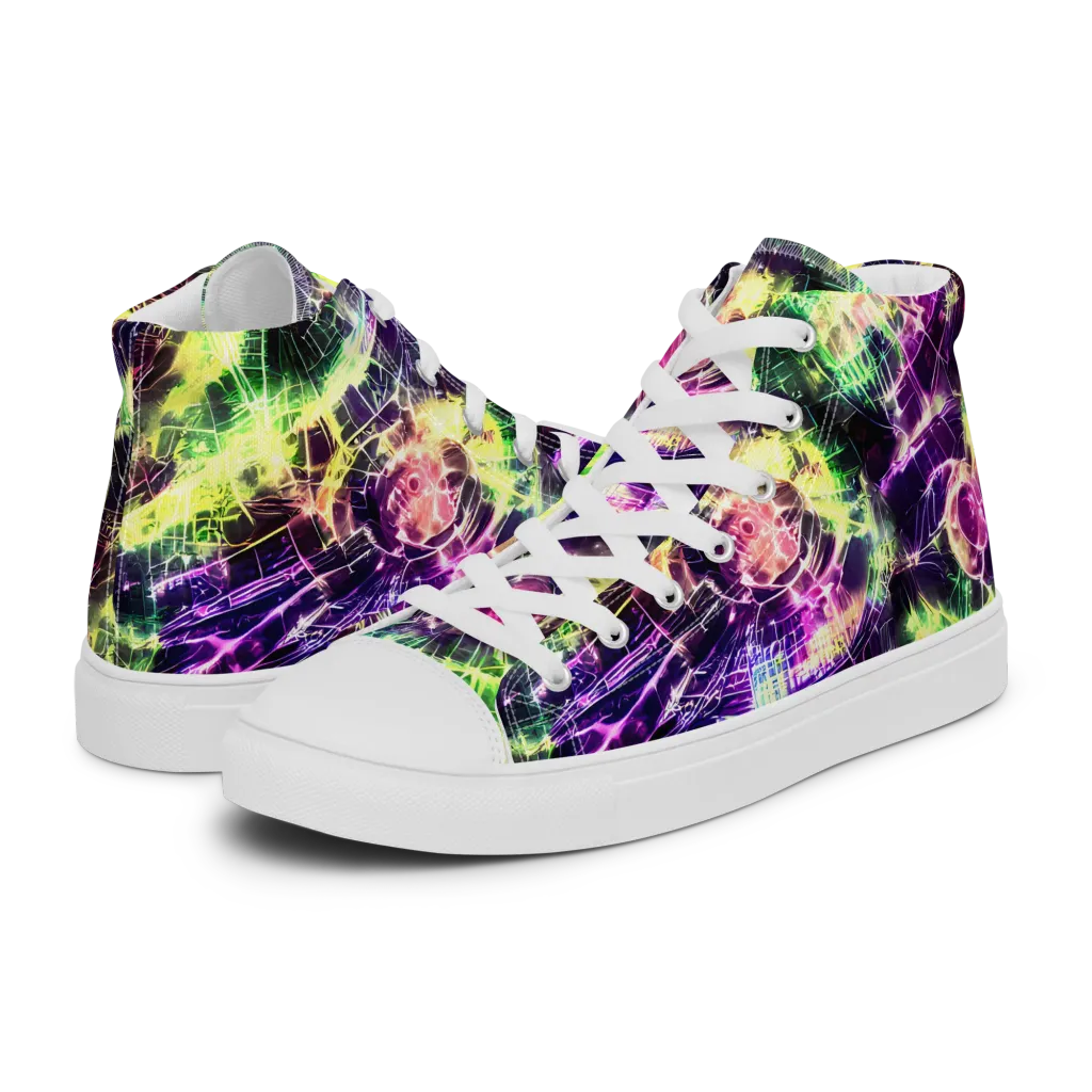 Ultraviolet Collision on Men's High Top Canvas Shoes — Left