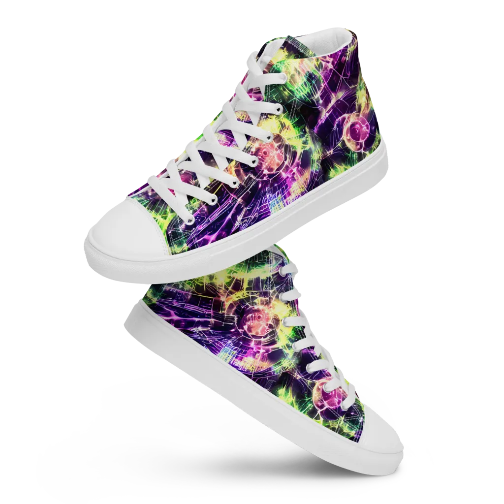 Ultraviolet Collision on Men's High Top Canvas Shoes — Front