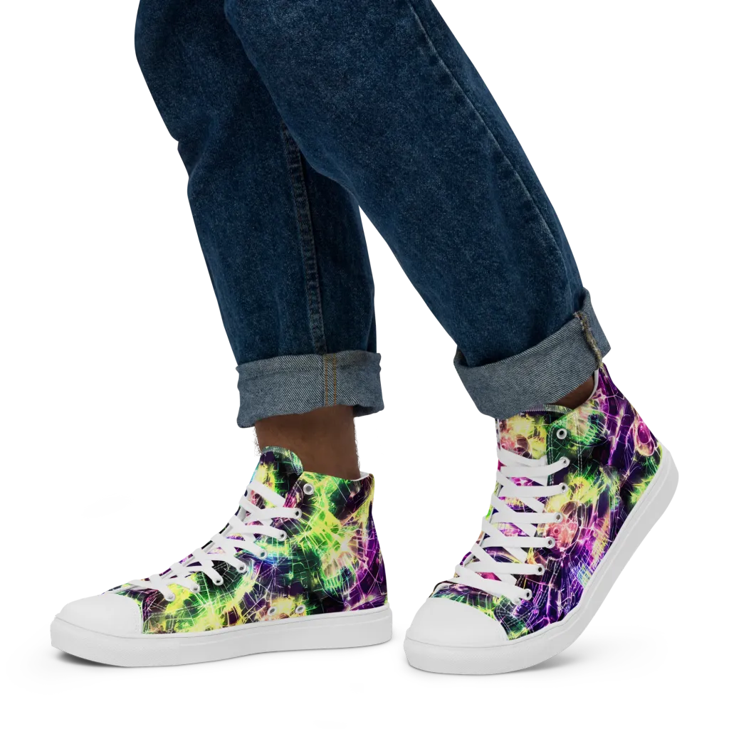 Ultraviolet Collision on Men's High Top Canvas Shoes — Left