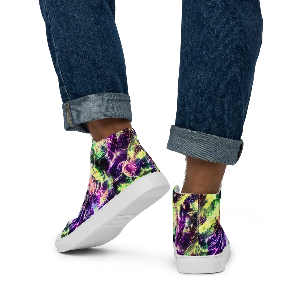 Ultraviolet Collision on Men's High Top Canvas Shoes — Back