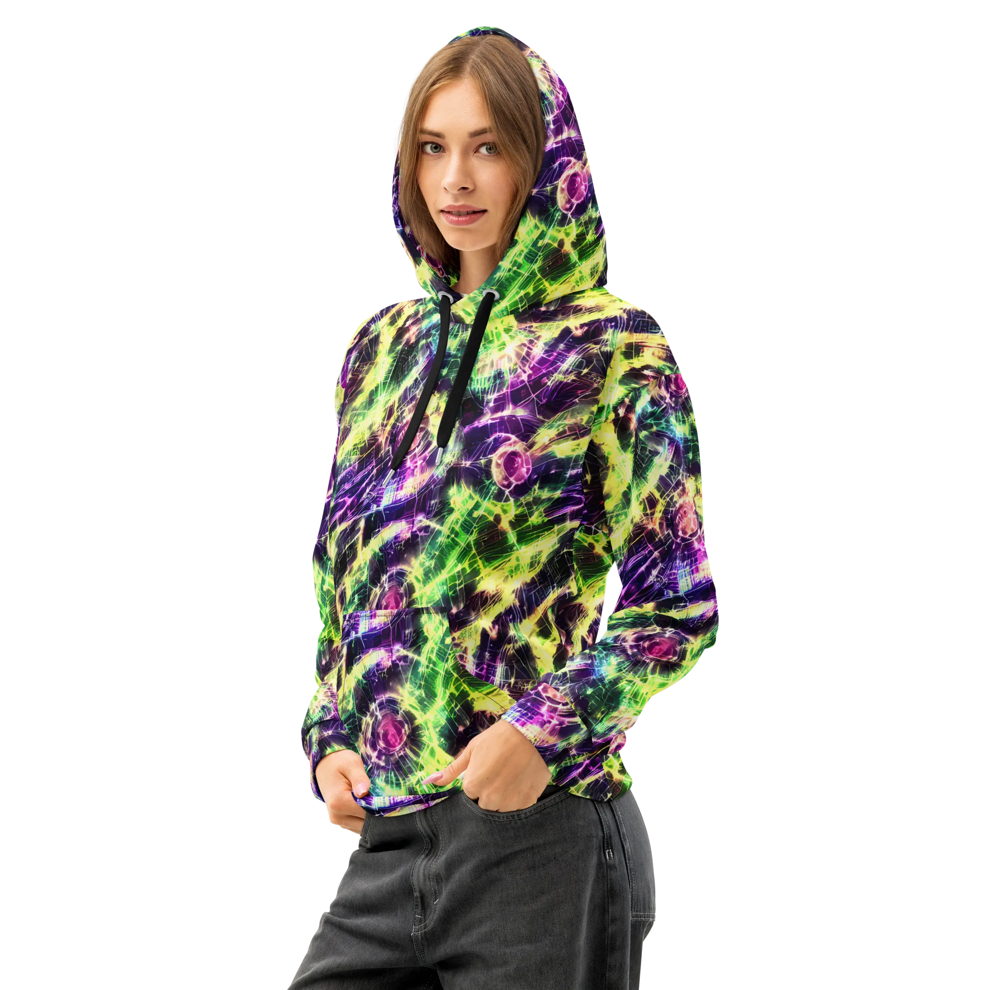 Ultraviolet Collision on Cotton Hoodie — Left Front