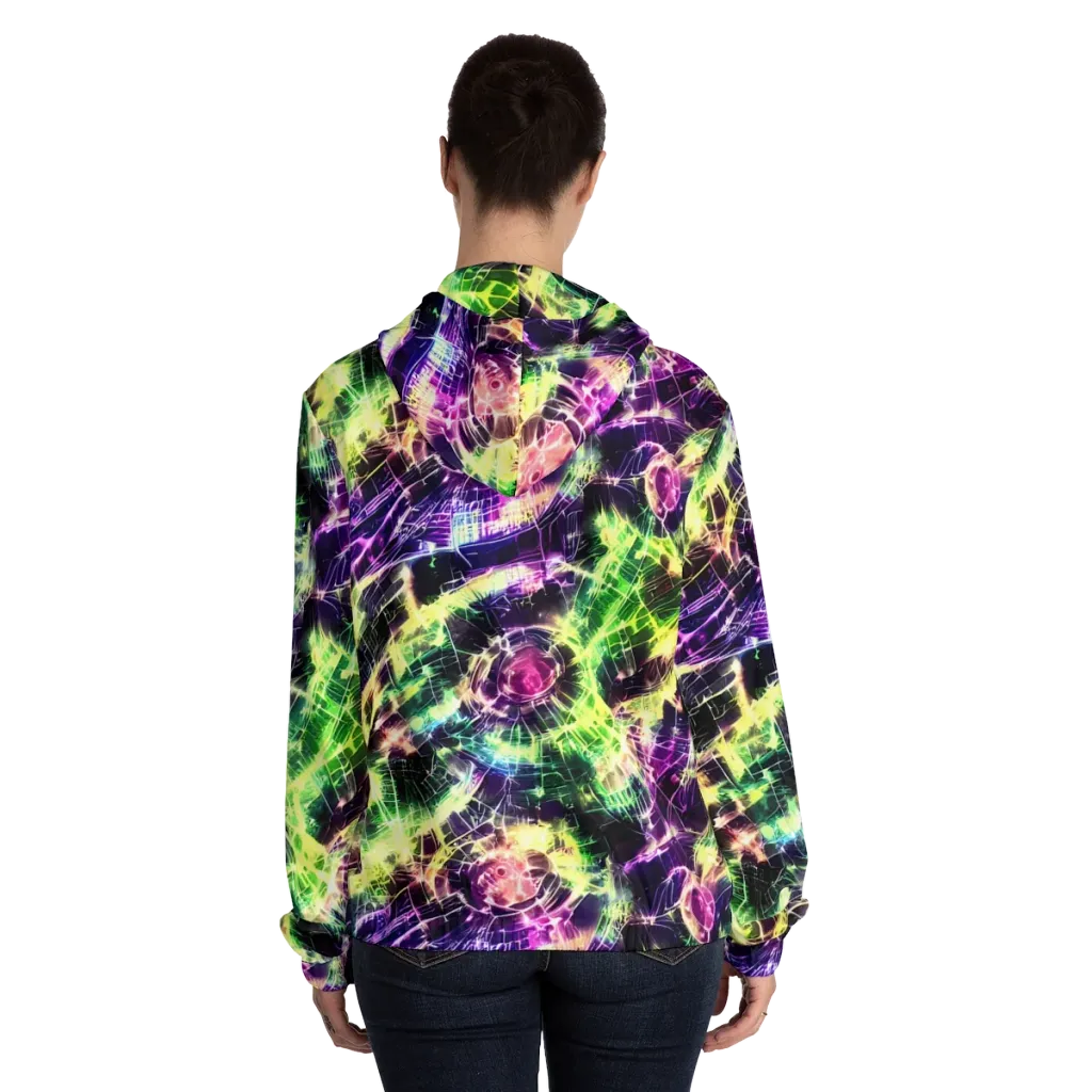 Ultraviolet Collision on Women's Full-Zip Hoodie — Back On Person