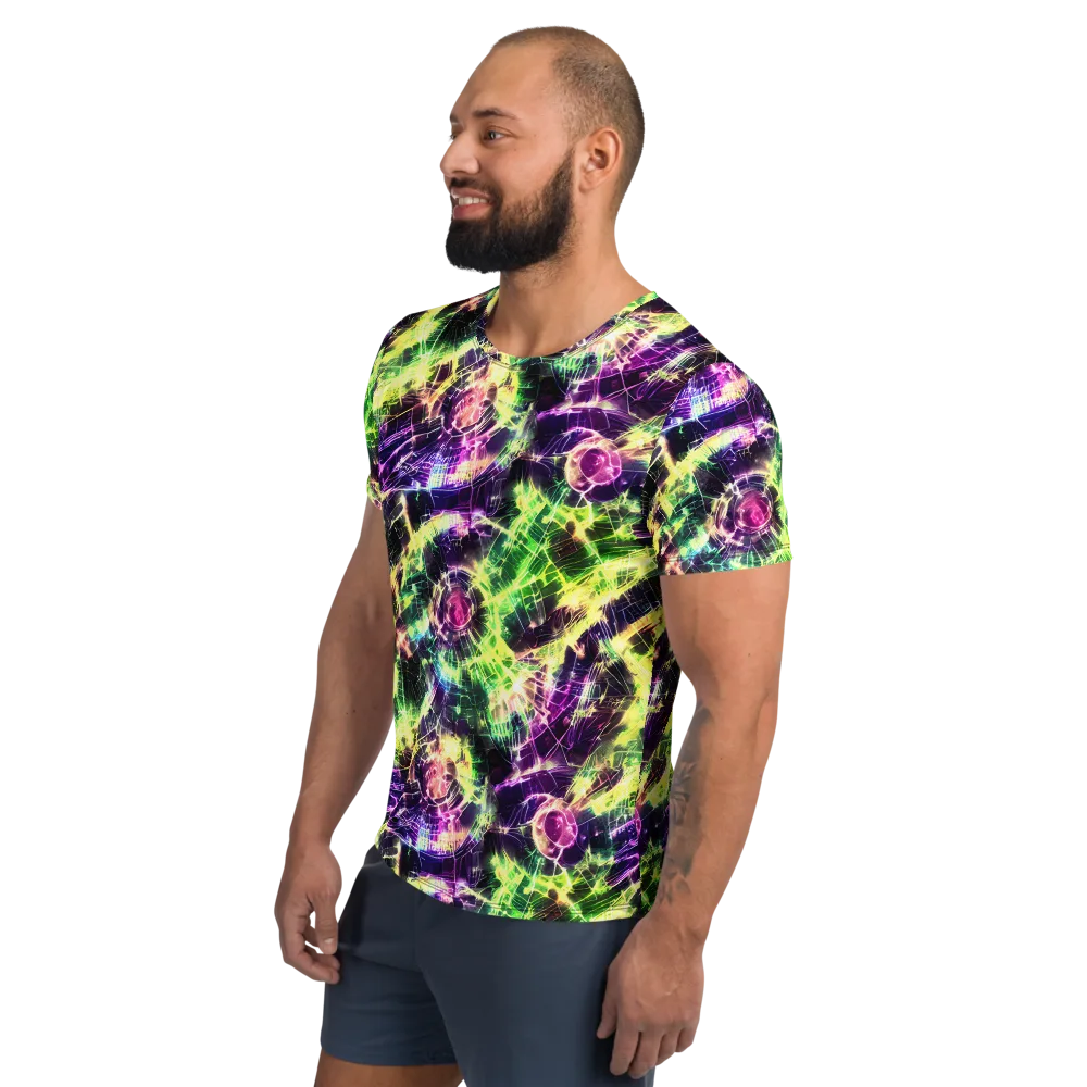 Ultraviolet Collision on Men's Athletic T-Shirt — Left