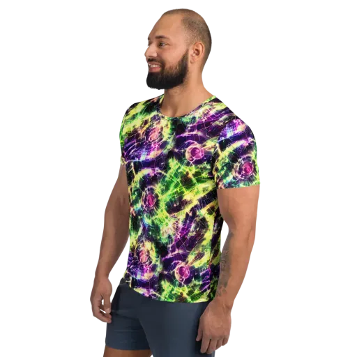 Ultraviolet Collision on a Men's Athletic T-Shirt