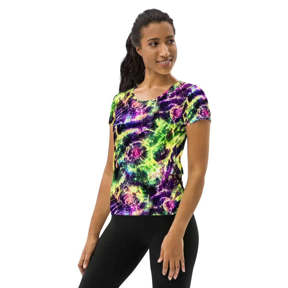 Ultraviolet Collision on Women's Athletic T-Shirt — Left