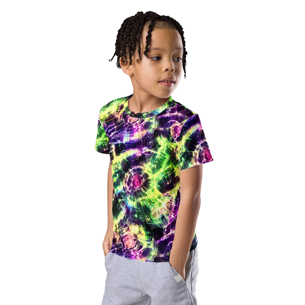 Ultraviolet Collision on Kids Crew Neck T-Shirt — Left Front