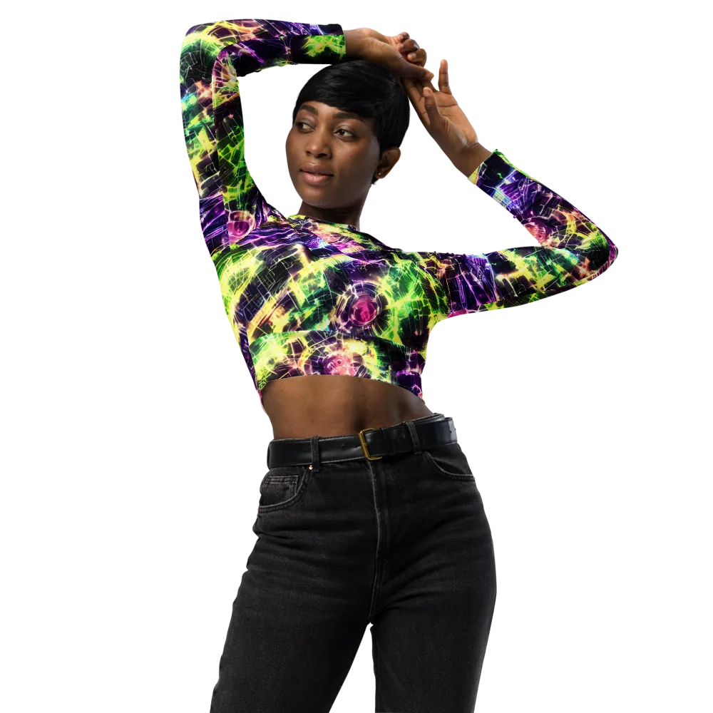 Ultraviolet Collision on Long Sleeve Crop Top — Front