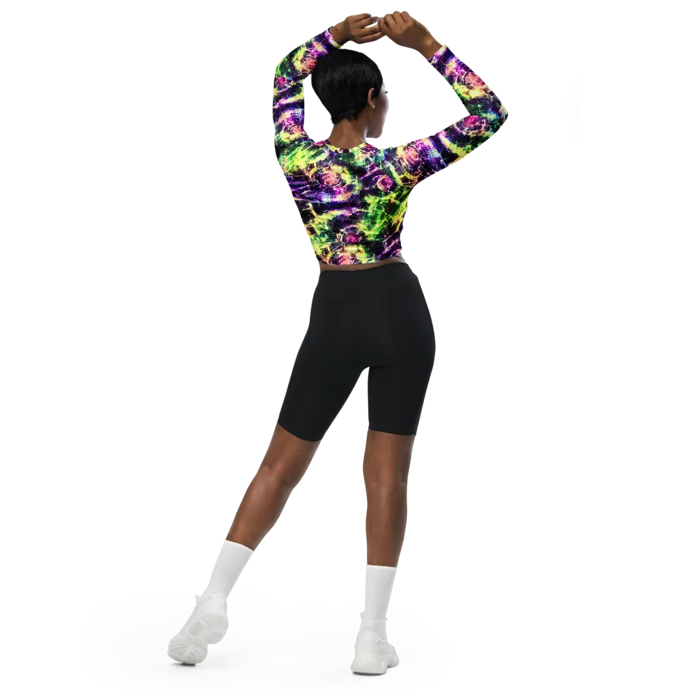 Ultraviolet Collision on Long Sleeve Crop Top — Back