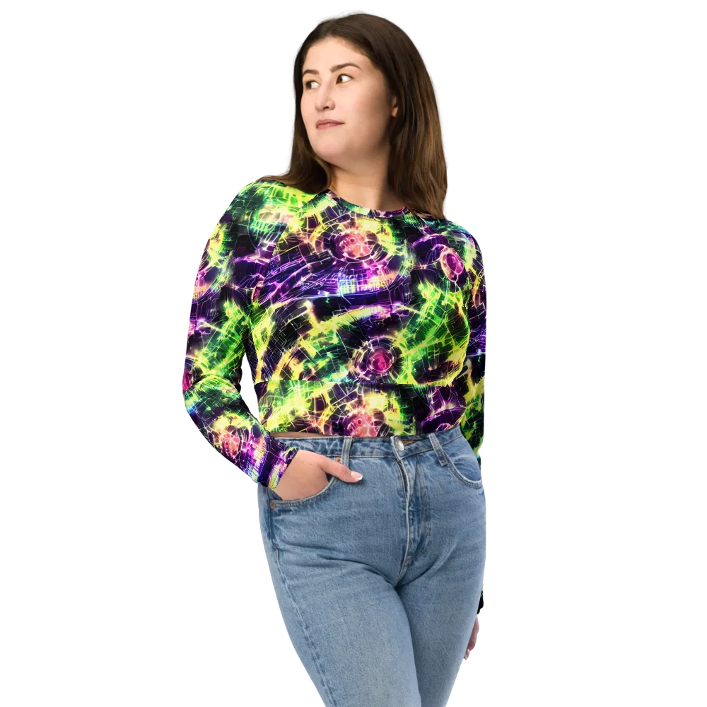 Ultraviolet Collision on Long Sleeve Crop Top — Front