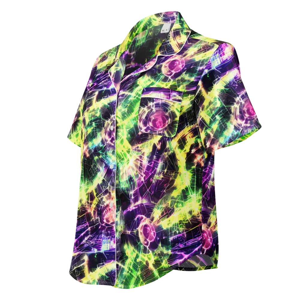 Ultraviolet Collision on Women's Short Sleeve Pajama Top — Left Front